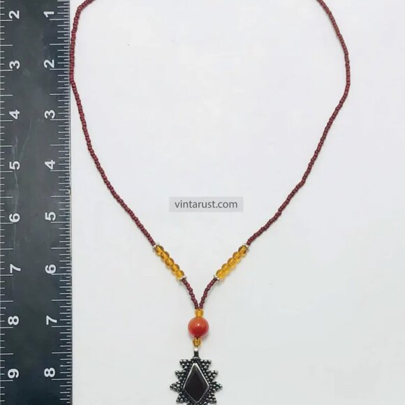 Beaded Chain Pendant Necklace, Ethnic Tribal Light Weight Necklace, Beaded Chain - Picture 3 of 10